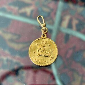 Capricorn Pendant Charm Vintage Style Disc Circle w Lobster Clip NEW